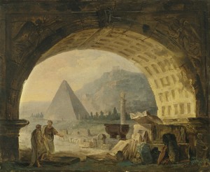 View of antiquities under an arch